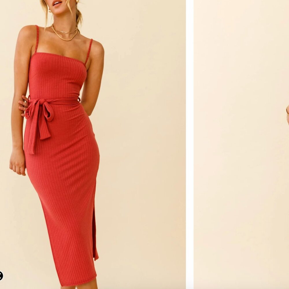 Selfie Leslie Serenade Me Square Neckline Side Split Midi Dress Rose